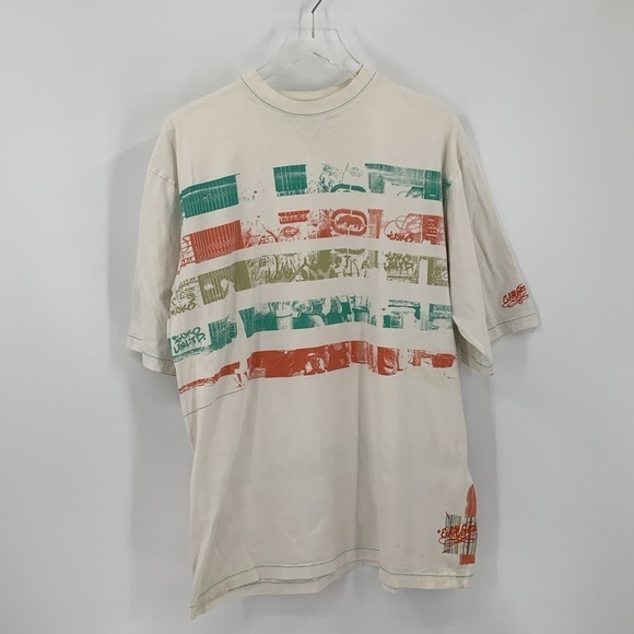 Ecko Unltd over-sized graphic short sleeve tee t-shirt stripe vintage Y2K men M - Picture 1 of 6